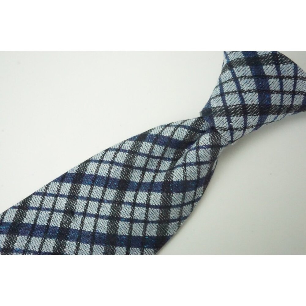 Italo Ferretti Blue Black Woven Plaid 100% Wool Tie Brand New